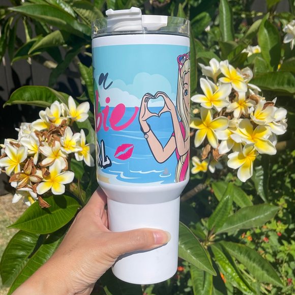 Barbie Girl LETS GO PARTY Movie Pink Tumbler 40 oz tumbler with hand carry handl - Picture 3 of 6